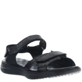 Sandalias de cuero color negro con ajuste de velcro en el empeine y el talón, con suela anatómica de goma.