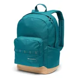 Mochila urbana Columbia de 22 litros, color azul petróleo con base en tono beige. Cuenta con compartimento principal con cierre, bolsillo frontal con organizador, funda interna para laptop de hasta 15 pulgadas, respaldo acolchado y correas ajustables.