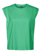 Musculosa verde de algodón con cuello redondo.