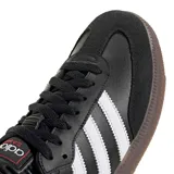 Championes Adidas Samba de mujer, color negro con detalles plateados y suela de goma translúcida.