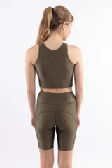 Calza corta de lycra azul de compresión, tiro alto.