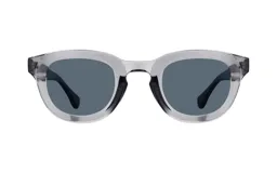 Lentes de sol unisex Huesca modelo Chloe, con montura redonda de acetato transparente y lentes grises.