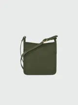 Bandolera pequeña Longchamp modelo Le Foulonné S, color verde oliva, con correa ajustable y cierre superior.