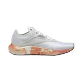 Championes de running Reebok Flashfilm 3, color blanco con detalles en naranja y rojo en la entresuela. Presentan tecnología Flashfilm para mayor retorno de energía, con capellada de malla transpirable y suela de goma.