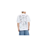 Remera blanca de manga corta de la marca Allsaints, con cuello redondo y diseño gráfico estampado en el pecho.
