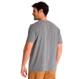 Remera de manga corta color gris jaspeado con logo de la marca CAT estampado en color amarillo en el pecho.
