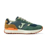 Championes Joma modelo C.1992 de estilo vintage, confeccionados en una combinación de mesh transpirable y gamuza. Presentan un diseño multicolor en tonos verde, azul marino y detalles en naranja y beige, con suela de caucho resistente y mediasuela amortiguada.