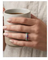 Anillo de plata con incrustaciones de piedras naturales multicolores y pavé de zirconias.