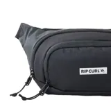 Riñonera Rip Curl modelo Waist Bag Icons, color negro, con compartimento principal con cierre y logo de la marca estampado en el frente.