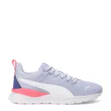 Championes deportivos Puma modelo Anzarun Lite, color negro con detalles en blanco. Presentan un diseño de malla transpirable, cierre con cordones y suela de goma blanca con amortiguación.