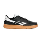 Championes Reebok BB 1000 de cuero negro con detalles en blanco y suela de goma color caramelo.