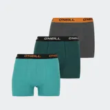 Calzoncillos tipo bóxer de la marca O'Neill, color verde oscuro, con cintura elástica negra que presenta el logo de la marca en color blanco.