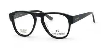 Armazón de anteojos Laura Biagiotti modelo 81, de estilo aviador con marco grueso de acetato ecológico en color negro.