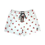 Short de baño celeste con estampado de sandías.