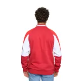 Campera deportiva Umbro del Club Nacional de Football, color rojo con detalles en blanco en las mangas y cuello. Presenta cierre frontal completo, logo de la marca bordado y escudo del club en el pecho.