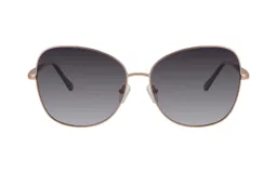 Lentes de sol con marco metálico color oro rosa y lentes grises degradé.