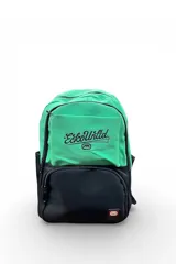 Mochila Ecko Unltd de diseño bicolor en gris y negro, con múltiples compartimentos con cierre y el logo de la marca estampado en el frente.