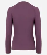 Blusa de manga larga con diseño ajustado, confeccionada en tejido acanalado de viscosa con elastano. Presenta cuello redondo y sisas raglán.