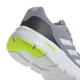 Championes Adidas Cloudfoam Move de color gris, con diseño de malla transpirable, las icónicas tres tiras laterales en tono plateado y detalles en verde lima en la lengüeta y la mediasuela. Cuenta con tecnología de amortiguación Cloudfoam Walk para mayor confort.