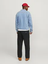 Pantalón de corte relajado y tiro medio, confeccionado en tejido canvas de algodón. Presenta costuras decorativas horizontales en las piernas y costuras a contratono, con cierre de cremallera y bolsillos funcionales.
