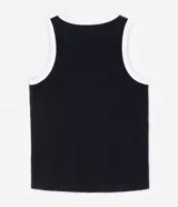 Musculosa negra de ribana con cuello redondo y sisas con ribete blanco en contraste.