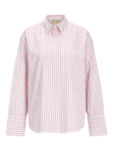 Camisa de popelín blanca de manga larga con cuello clásico y cierre frontal de botones ocultos, de ajuste relajado y puños anchos.