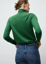 Jersey de cuello alto color verde, de manga larga y diseño ajustado.