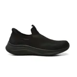 Championes deportivos Skechers modelo Slip-Ins Ultra Flex 4.0 Pure Dream, color negro, de diseño sin cordones con parte superior de knit técnico elástico y suela flexible.