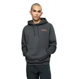 Buzo canguro con capucha Merrell Trails-H de color gris oscuro, con bolsillo tipo sobre en el frente, cordones ajustables y el logo de la marca estampado en color naranja en el pecho.