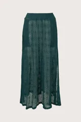 Falda larga de encaje en color verde oscuro, con cintura elástica y diseño fluido.