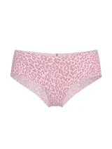 Braguita cheeky de microfibra con estampado animal print de leopardo en tonos rosados y blancos, de tiro bajo y acabado sin costuras.