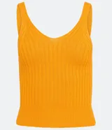 Blusa musculosa estilo cropped de Blue Steel, confeccionada en tejido de viscosa con textura acanalada. Presenta escote en V y tirantes medios elásticos.