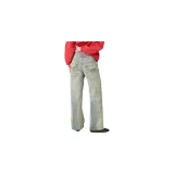 Pantalón de mezclilla estilo flared de Eme Studios, en color azul claro con lavado desgastado. Presenta cierre frontal de botones, bolsillos clásicos y costuras decorativas a lo largo de las piernas.