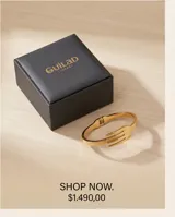 Pulsera rígida de acero con baño de oro, con diseño creativo en forma de tenedor.