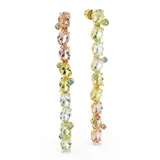 Aros largos con baño de oro y diseño asimétrico con cristales multicolores engarzados en forma de burbuja. Cierre de mariposa.