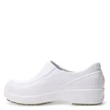 Zapatos tipo zueco de seguridad marca Soft Works, color blanco, con diseño ergonómico, material sintético resistente y suela antideslizante.