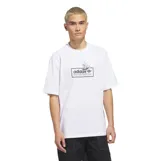 Remera de algodón blanca de corte holgado, con cuello redondo y mangas cortas. Presenta un estampado gráfico central en negro que incluye el logo de Adidas Skateboarding y una ilustración característica de Mark Gonzales.