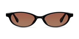 Lentes de sol con montura fina y estrecha de forma ovalada, color negro. Lentes de color marrón con protección UV400.