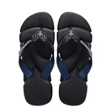 Sandalias tipo ojotas Havaianas modelo Power 2.0, color negro con detalles en rojo. Presentan una suela texturizada con diseño ergonómico y tiras anchas con relieve.