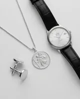 Dije de plata 925 con diseño redondo grabado de San Cristóbal, protector de los viajeros.