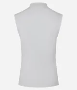 Blusa sin mangas de color blanco, confeccionada en jersey con cuello alto y drapeados en los laterales.
