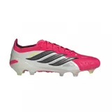Championes de fútbol Adidas Predator Elite FG, con diseño en color fucsia, blanco y negro, con las clásicas tres tiras laterales y suela con tapones para césped firme.