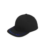 Gorra Adidas negra con logo bordado en azul en el frente y ribete azul en la visera.