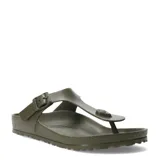 Sandalias tipo ojota Birkenstock modelo Gizeh, color verde oliva, con diseño anatómico, tira ajustable con hebilla y separador de dedos.