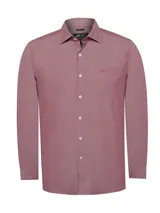 Camisa de manga larga RKF modelo Woolsolid, de color vino, con cuello italiano, cierre frontal con botones y un bolsillo en el pecho con el logo bordado.