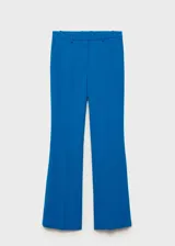 Pantalon de vestir color azul, con diseño wide leg, tiro medio y cierre lateral invisible.