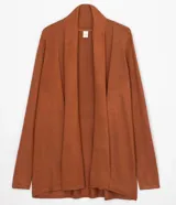 Cardigan largo femenino de la marca Blue Steel, confeccionado en tejido de punto liso color gris. Presenta diseño abierto sin cierres y cuello tipo chal.