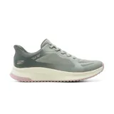 Championes deportivos Skechers modelo Slip-Ins Bobs Squad 4 Staple Look, color gris con detalles en rosado, confeccionados en malla y material sintético con tecnología Heel Pillow y plantilla acolchada Memory Foam.