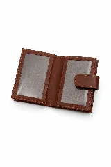 Portadocumentos de cuero marrón marca Sagali, con cierre de broche y costuras decorativas contrastantes.