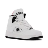 Championes de skate Osiris de caña alta, color blanco con detalles en negro, diseño acolchado y suela de goma.